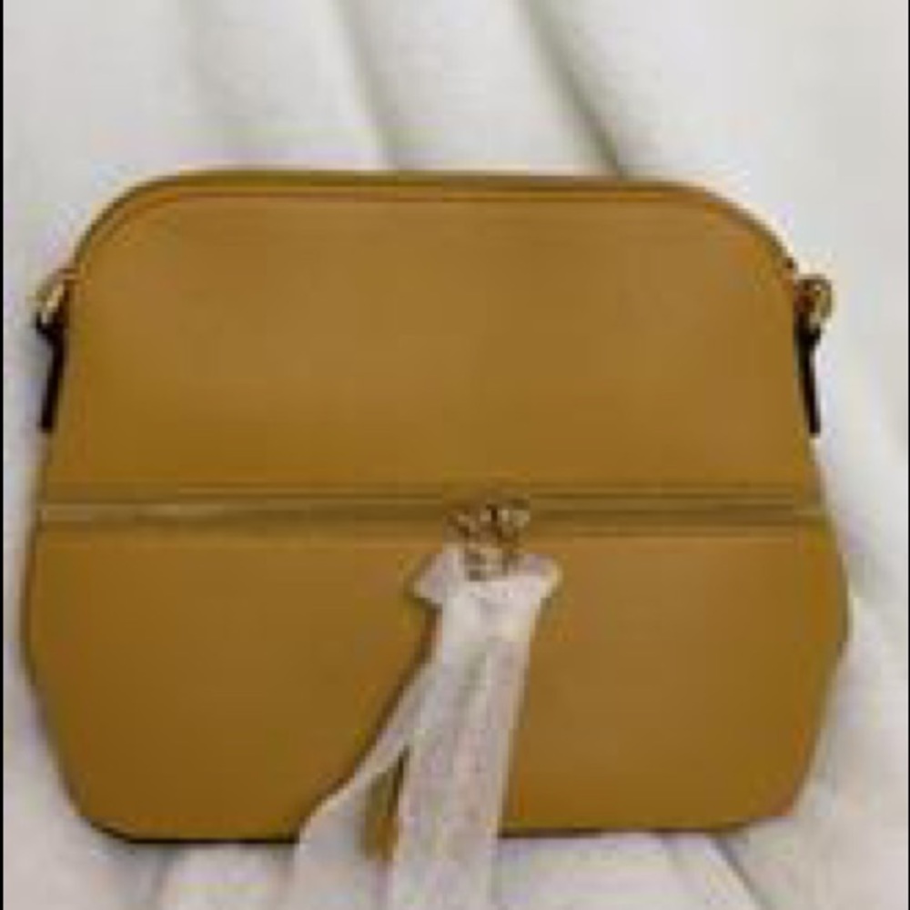 Cross Body Vegan Leather Tassel Handbag, Mustard color